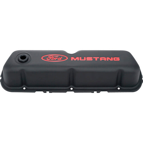 Black Steel Valve Cover Set w/Mustang Logo