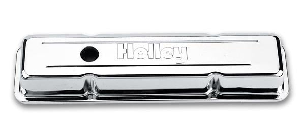 SBC Chrome Valve Covers w/Holley Logo - Short